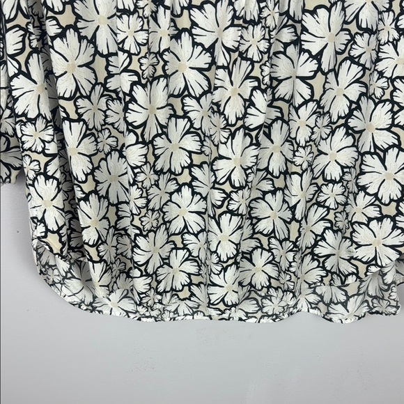 Olsen Casual Floral Black White & Cream Relaxed Fit Blouse Size M/L 12 - Picture 6 of 10